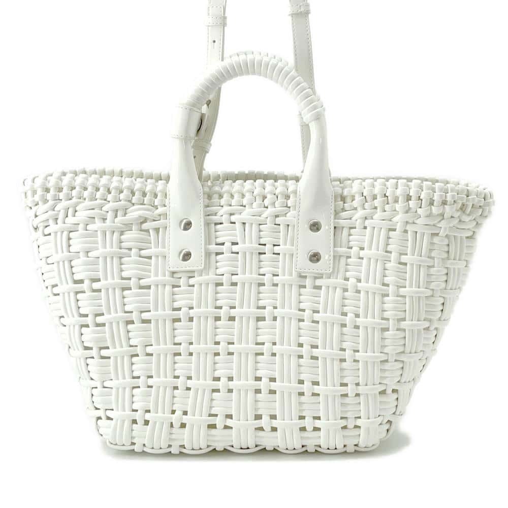 Balenciaga Bistro XS Patent Vernis Leather Handbag Basket White
